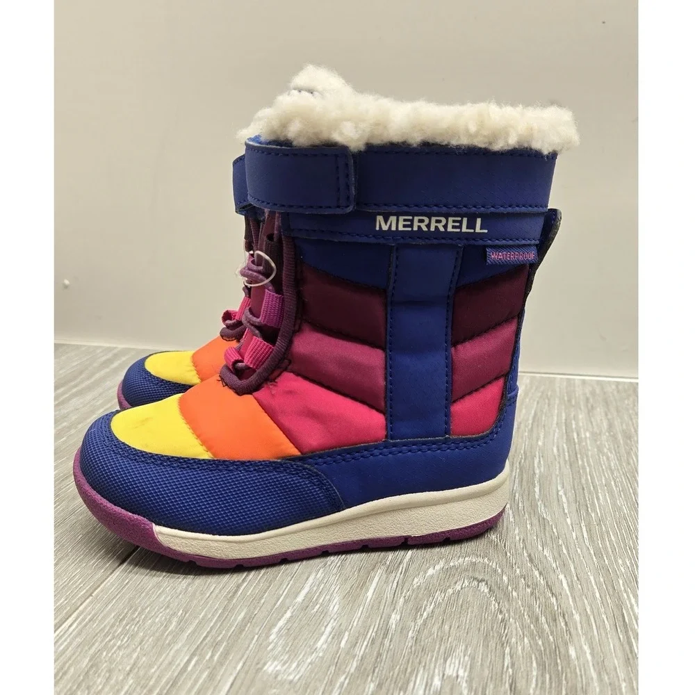 Merrell Alpine Puffer‎ JR Waterproof Winter Boots Blue Rainbow Kids Toddler Sz 6